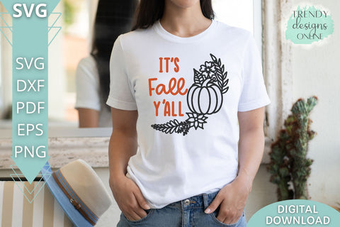 It's Fall Y'all SVG I Fall Floral Pumpkin Wreath SVG SVG Trendy Designs Online 