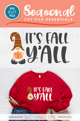 It's Fall Y'all svg with Pumpkin Spice gnome SVG SVG Cut File 
