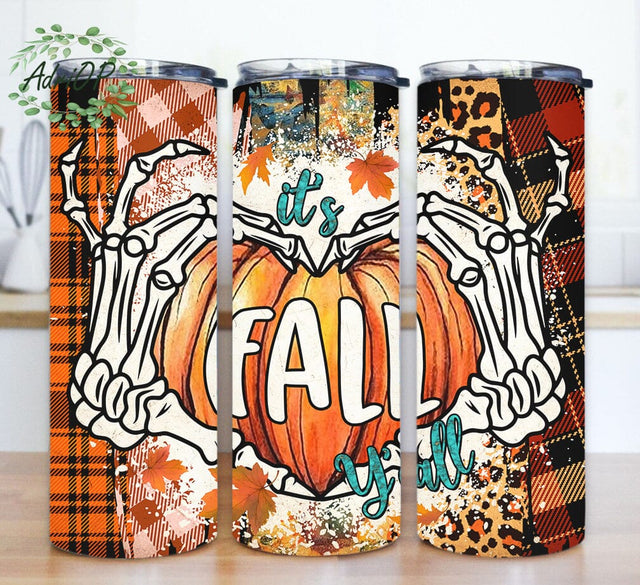 It's Fall Y'all Tumbler Design, Fall 20oz Skinny Tumbler, Pumpkin Tumbler Png, Autumn Plaid Tumbler Wrap, Fall Sublimation Design, Digital Download Sublimation AdriOP 