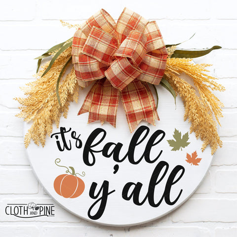 It's Finally Fall Y'all with Maple Leaf, Pumpkin and Football SVG Cloth and Pine Designs 