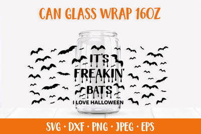 It’s Freakin Bats I Love Halloween Glass Can Wrap SVG SVG LaBelezoka 