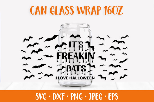 It’s Freakin Bats I Love Halloween Glass Can Wrap SVG SVG LaBelezoka 