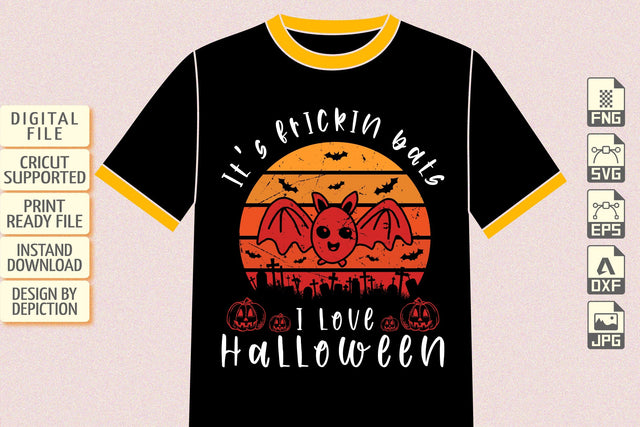It's Frickin Bats I Love Halloween T-Shirt, Halloween Bats Shirt, Halloween Retro Vintage Shirt Print Template Sketch DESIGN Depiction Studio 