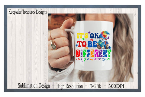 It's Ok To Be Different, Gnome Autism Awareness PNG, Sublimation Design, Digital Download, Autism Awareness Sublimation Keepsake Treasures Designs LLC. 