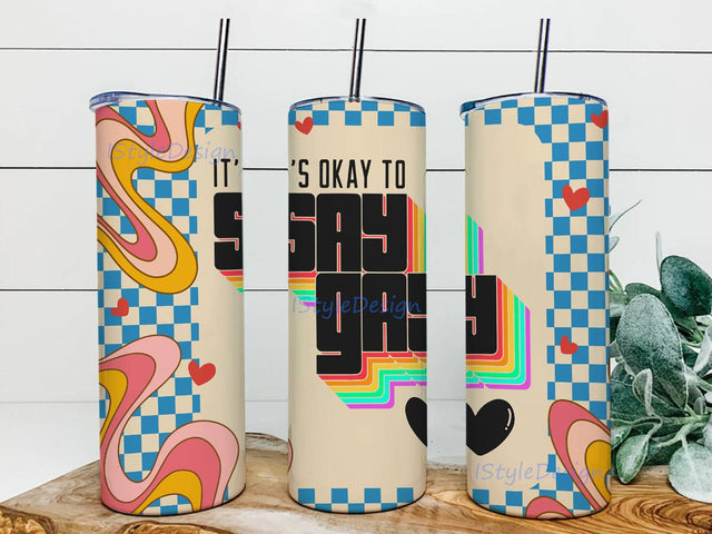 It's Okay to Say Gay Tumbler Design, Retro LGBTQ 20oz Skinny Tumbler, Pride Gay Tumbler Png, Gay Rainbow Tumbler With Lid And Straw, LGBTQ Gift, Digital Download Sublimation iStyleDesign 