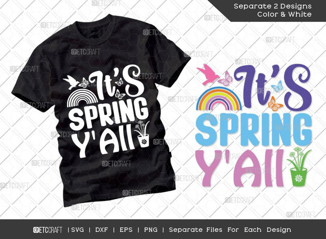 It's Spring Y'All SVG Cut File | Rainbow Svg | Birds Svg | Butterfly Svg | Flower Svg | Spring Svg | Hello Spring Svg | Dxf | Eps | Png | Tshirt Design SVG ETC Craft 