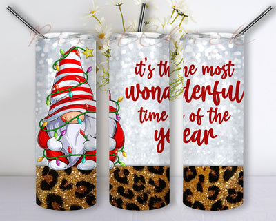 It’s The Most Wonderful Time of The Year 20 oz Skinny Tumbler Sublimation Designs, Gnome Christmas Tumbler PNG File Sublimation PixelChick 