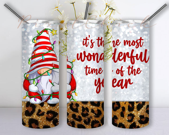 It’s The Most Wonderful Time of The Year 20 oz Skinny Tumbler Sublimation Designs, Gnome Christmas Tumbler PNG File Sublimation PixelChick 