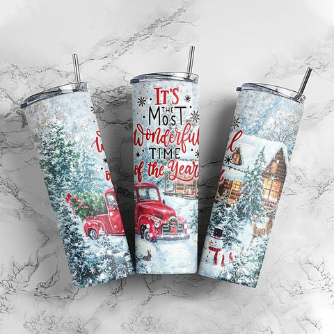 It's The Most Wonderful Time Of The Year 20oz Skinny Tumbler, Christmas Truck Tumbler PNG Sublimation Designs Sublimation CaldwellArt 