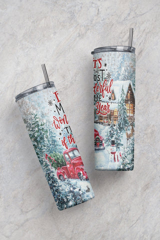 It's The Most Wonderful Time Of The Year 20oz Skinny Tumbler, Christmas Truck Tumbler PNG Sublimation Designs Sublimation CaldwellArt 