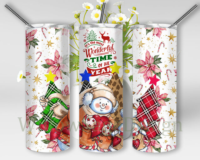 It's The Most Wonderful Time Of The Year Png, Christmas Cute Snoman 20oz Skinny Tumbler, Christmas Tree Design Png, Xmas Gift, Digital Download Sublimation WillowSageDesign 