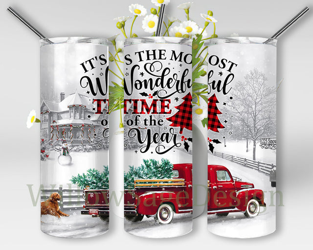 It's The Most Wonderful Time Of The Year Png, Christmas Truck 20oz Skinny Tumbler, Christmas Buffalo Plaid, Christmas Sublimation Design for Straight, Instant Download Sublimation WillowSageDesign 