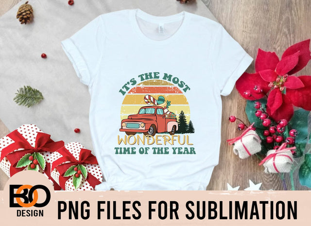 It's The Most Wonderful Time Of The Year Png, Christmas Truck, Holiday Png, Retro Christmas Png, Christmas Shirt Design, Sublimation File Sublimation BOO-design 