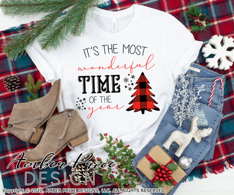 It's the most wonderful time of the year SVG PNG DXF | Buffalo Check Christmas Tree SVG Christmas SVG Winter Shirt SVG | Holiday Home Decor SVGs SVG Amber Price Design 