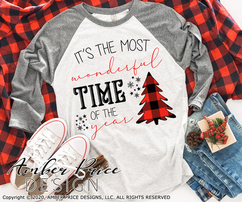 It's the most wonderful time of the year SVG PNG DXF | Buffalo Check Christmas Tree SVG Christmas SVG Winter Shirt SVG | Holiday Home Decor SVGs SVG Amber Price Design 