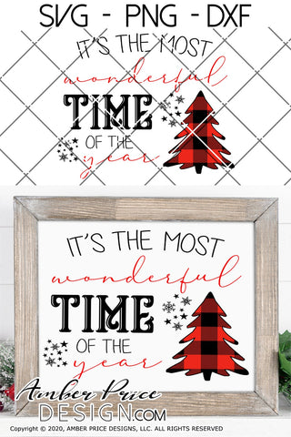 It's the most wonderful time of the year SVG PNG DXF | Buffalo Check Christmas Tree SVG Christmas SVG Winter Shirt SVG | Holiday Home Decor SVGs SVG Amber Price Design 