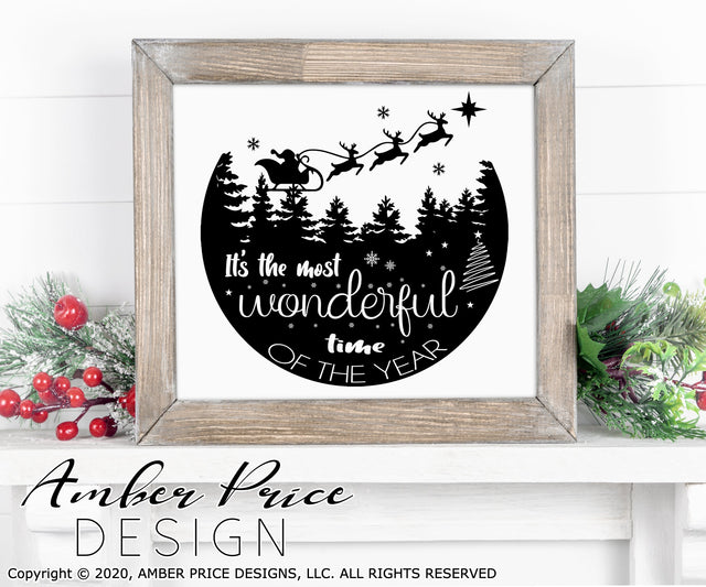 It's the most wonderful time of the year SVG PNG DXF | Santa sleigh with reindeer SVG Christmas SVG Winter Shirt SVG | Holiday Home Decor SVGs SVG Amber Price Design 