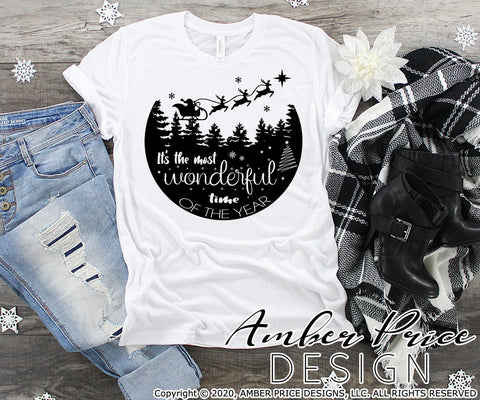 It's the most wonderful time of the year SVG PNG DXF | Santa sleigh with reindeer SVG Christmas SVG Winter Shirt SVG | Holiday Home Decor SVGs SVG Amber Price Design 