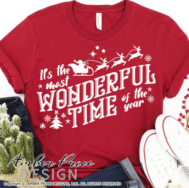 It's the most wonderful time of the year SVG PNG DXF | Santa's sleigh and reindeer SVG Christmas SVG Winter Shirt SVG | Holiday Home Decor SVGs SVG Amber Price Design 