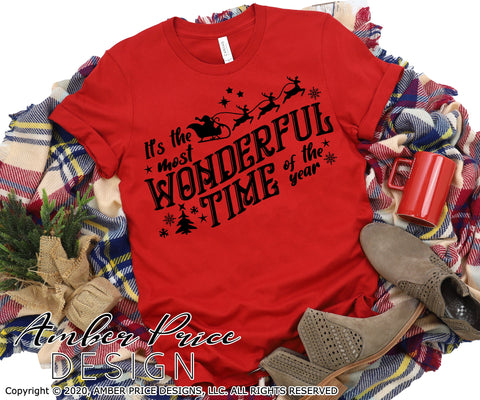 It's the most wonderful time of the year SVG PNG DXF | Santa's sleigh and reindeer SVG Christmas SVG Winter Shirt SVG | Holiday Home Decor SVGs SVG Amber Price Design 