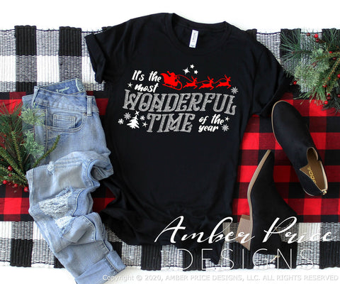 It's the most wonderful time of the year SVG PNG DXF | Santa's sleigh and reindeer SVG Christmas SVG Winter Shirt SVG | Holiday Home Decor SVGs SVG Amber Price Design 