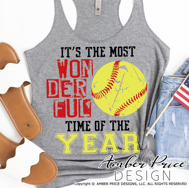 It's the most wonderful time of the year SVG | Softball Mom SVG | Softball SVG PNG DXF | Softball shirt SVG file | Spring SVG | Amber Price Design SVG Amber Price Design 