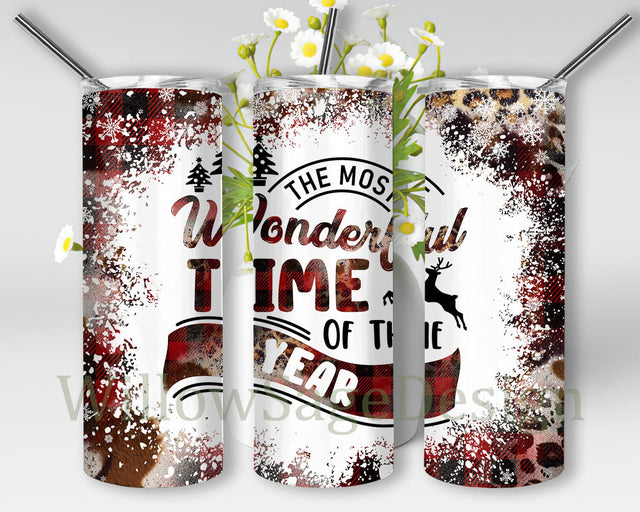 It's The Most Wonderful Time Of The Year Tumbler Png, Christmas Buffalo Plaid Tumbler Wrap, Christmas Snowflakes Design Png, Christmas Leopard Sublimation Design, Instant Download Sublimation WillowSageDesign 