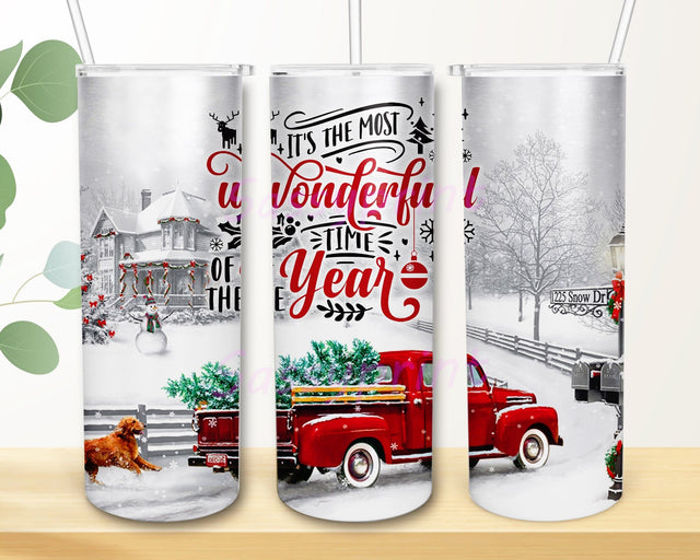 It's The Most Wonderful Time Of The Year Tumbler Png, Christmas Red Truck 20oz Skinny Tumbler, Merry Christmas Sublimation Design, Digital Download Sublimation sassyprint 