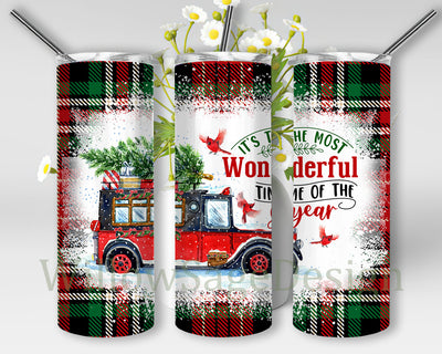 It's The Most Wonderful Time Of The Year Tumbler Png, Christmas Truck 20oz Skinny Tumbler, Christmas Buffalo Plaid Tumbler Wrap, Xmas Sublimation Design, Digital Download Sublimation WillowSageDesign 