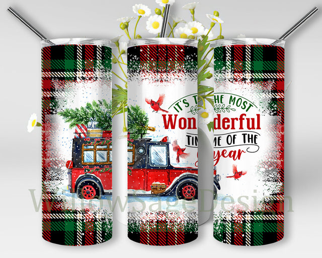It's The Most Wonderful Time Of The Year Tumbler Png, Christmas Truck 20oz Skinny Tumbler, Christmas Buffalo Plaid Tumbler Wrap, Xmas Sublimation Design, Digital Download Sublimation WillowSageDesign 