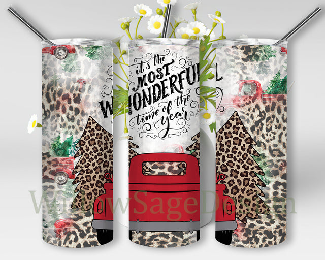 It's The Most Wonderful Time Of The Year Tumbler Template, Christmas Truck 20oz Skinny Tumbler, Christmas Leopard Tumber Wrap, Christmas Tree Sublimation Png, Digital Download Sublimation WillowSageDesign 