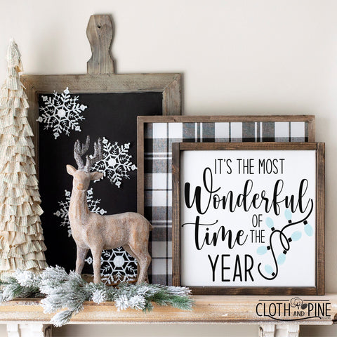 It's The Most Wonderful Time Of The Year with Christmas Lights SVG Cloth and Pine Designs 