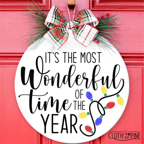 It's The Most Wonderful Time Of The Year with Christmas Lights SVG Cloth and Pine Designs 