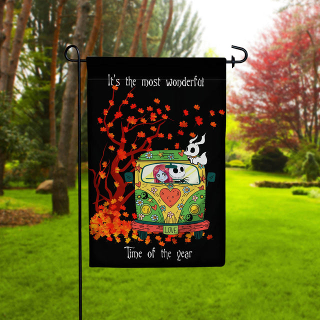 Jack And Sally Flag, Halloween Flag, It's The Most Wonderful Time Of The Year, Halloween Garden Flag, Halloween Home Decor, Pumpkin Ghost Sublimation CaldwellArt 