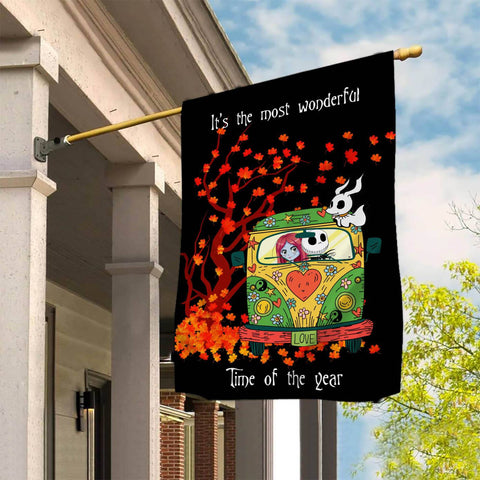 Jack And Sally Flag, Halloween Flag, It's The Most Wonderful Time Of The Year, Halloween Garden Flag, Halloween Home Decor, Pumpkin Ghost Sublimation CaldwellArt 