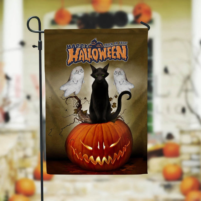 Jack-o-Lantern Black Cat And Ghost Garden Flag - 12x18 Garden Flag Sublimation Design Download PNG File Instant Download Sublimation CaldwellArt 