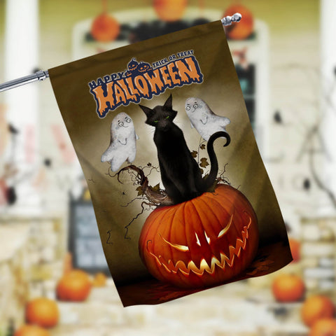 Jack-o-Lantern Black Cat And Ghost Garden Flag - 12x18 Garden Flag Sublimation Design Download PNG File Instant Download Sublimation CaldwellArt 