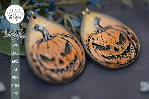 Jack-O-Lantern Glowforge Earrings Pumpkin Earrings for Halloween Jack O Lantern Earrings for Glowforge Pumpkin Earrings SVG SVG Diva Watts Designs 