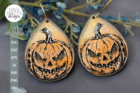 Jack-O-Lantern Glowforge Earrings Pumpkin Earrings for Halloween Jack O Lantern Earrings for Glowforge Pumpkin Earrings SVG SVG Diva Watts Designs 