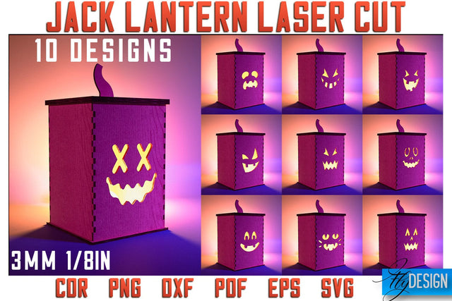 Jack o Lantern Laser Cut SVG | Laser Lantern SVG Design | CNC Files SVG Fly Design 