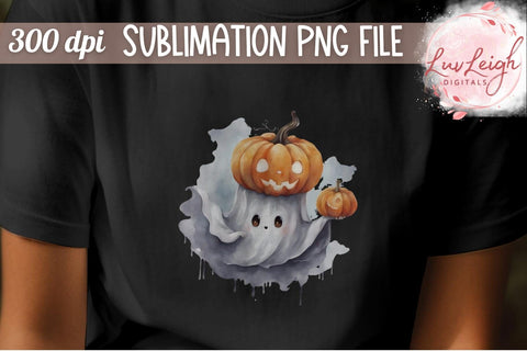 Jack O Lantern on Ghost T-shirt PNG Sublimation Luvleigh Digitals 