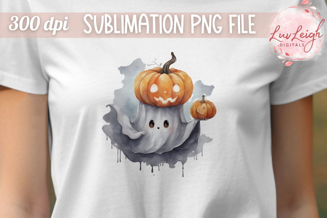 Jack O Lantern on Ghost T-shirt PNG Sublimation Luvleigh Digitals 