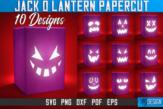 Jack-o- Lantern Papercut SVG | Halloween Lantern SVG | Night Light Design SVG Fly Design 