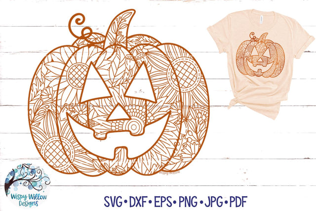 Jack O Lantern Pumpkin Zentangle SVG SVG Wispy Willow Designs 