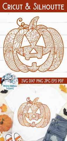 Jack O Lantern Pumpkin Zentangle SVG SVG Wispy Willow Designs 