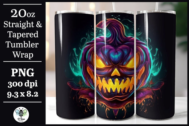Jack-o-lantern Tumbler Wrap | Halloween Sublimation PNG Sublimation B Renee Design 
