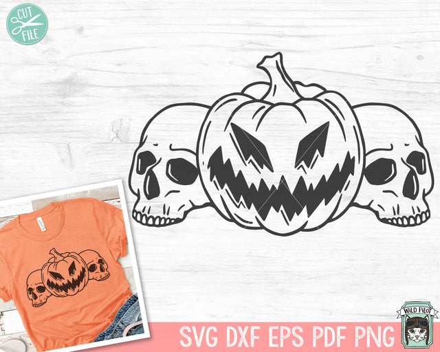 Jack o Lanterns Skulls SVG, Skull Pumpkins SVG, Fall svg, Halloween pumpkin cut file, autumn SVG, halloween SVG, spooky SVG, scary jack o lantern SVG SVG Wild Pilot 
