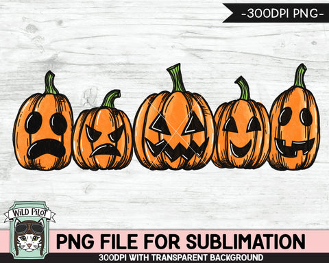 Jack o Lanterns SUBLIMATION design PNG, Pumpkin png file, Pumpkin sublimation designs, Fall png, Autumn png, Halloween png, Thanksgiving png, Row of Pumpkin png Sublimation Wild Pilot 