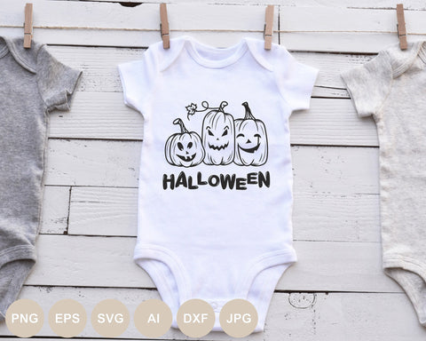 Jack O Lanterns Svg file, Row Of Pumpkin Design Svg, Halloween Cut file, Fall, Autumn Harvest, Spooky Scary, Thanksgiving, Thankful SVG BogeliaVector 