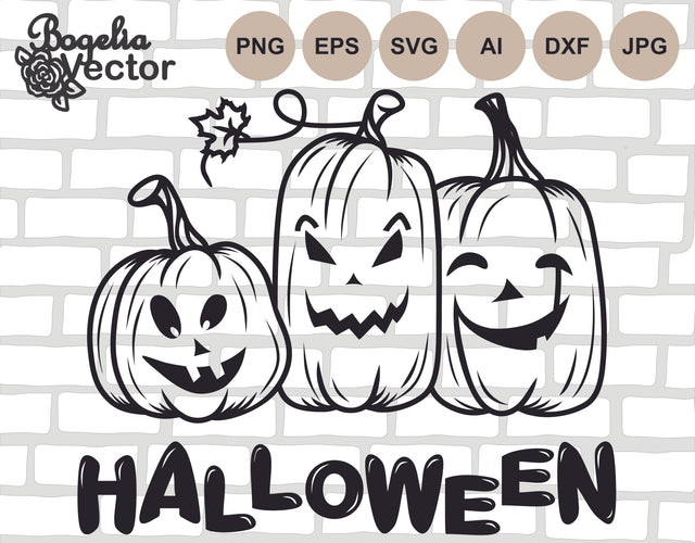 Jack O Lanterns Svg file, Row Of Pumpkin Design Svg, Halloween Cut file, Fall, Autumn Harvest, Spooky Scary, Thanksgiving, Thankful SVG BogeliaVector 